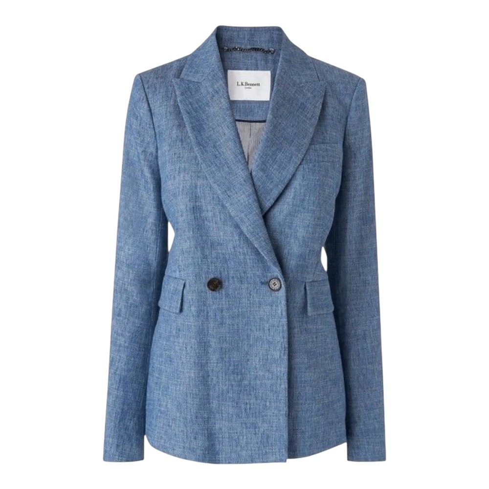 L.K. Bennett JK Enya Linen Blend Jacket, Denim, Size 10, Blue Chambray, Classic